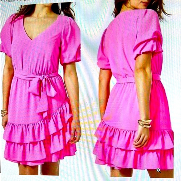 Vibrant Pink ruffled Martha Dress by Lilly Pulitzer Size 12 - Picture 1 of 4
